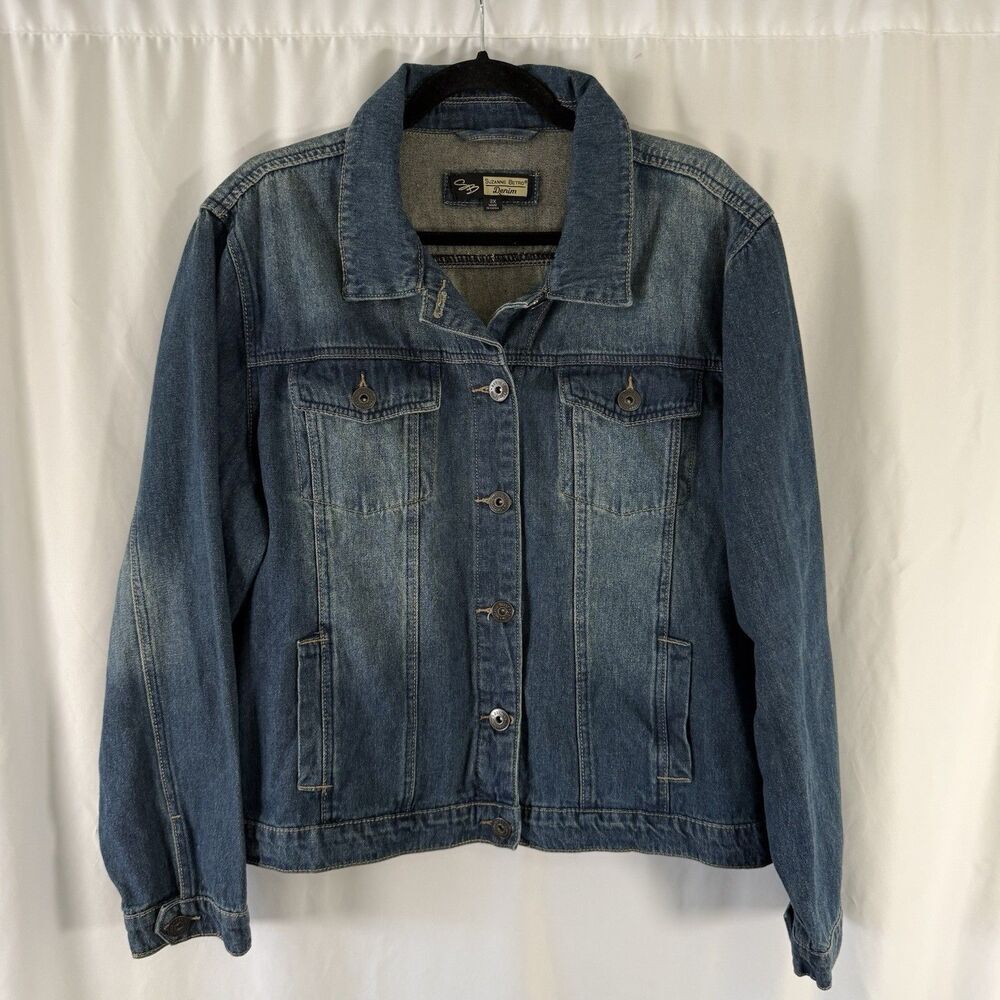 Suzanne Betro Denim Jack Women's 3X Medium Wash Blue Button Up Cotton Blend